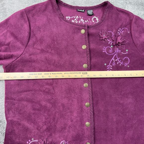 VTG Y2K North Crest Floral Sweater Fleece Cardigan Button Up Womens 14/16W - Picture 6 of 7